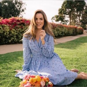 Gal Meets Glam Long Sleeve Kelsey A-line Mini Dress in Periwinkle Floral